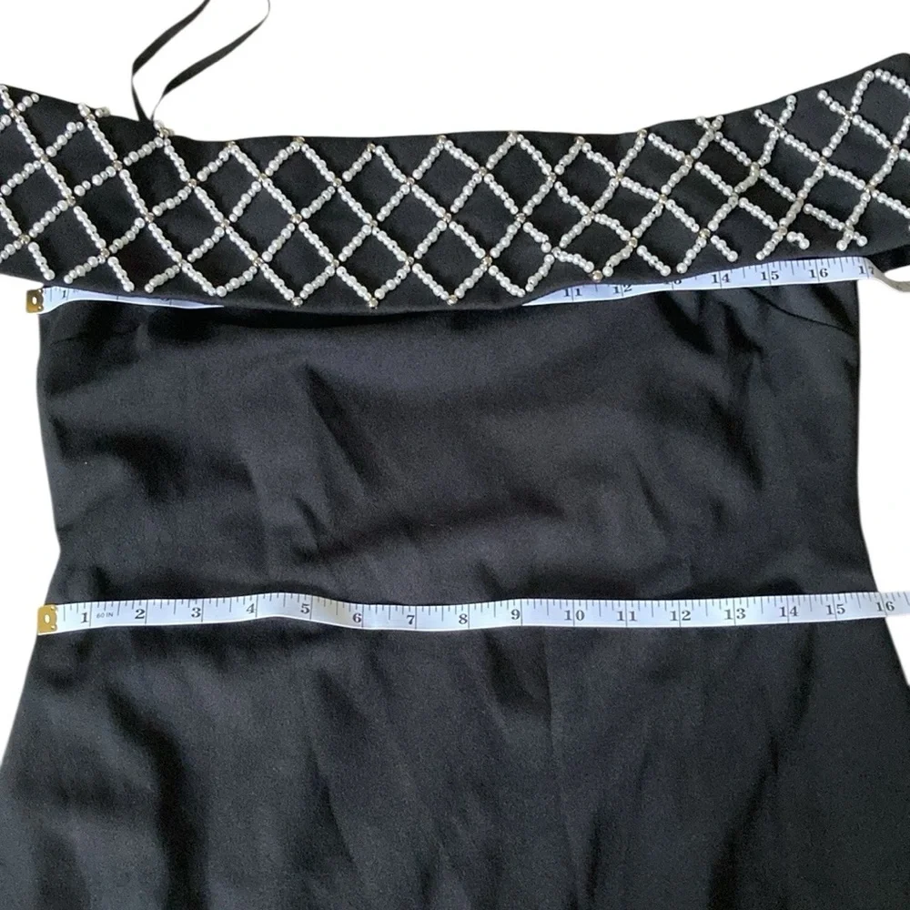 Karl Lagerfeld Elegant Pearl Beaded Black Off-Shoulder Dress Sz 10 - Picture 5 of 8